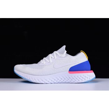and WoNike Epic React Flyknit White Racer Blue/Pink Blast AQ0067-101 Shoes